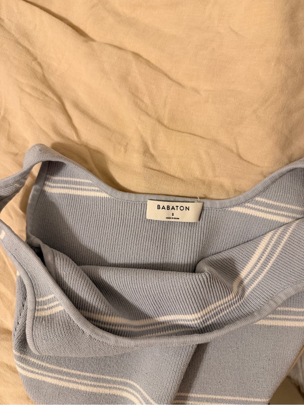 Babaton Pale Blue & White Ribbed Stripe Tank